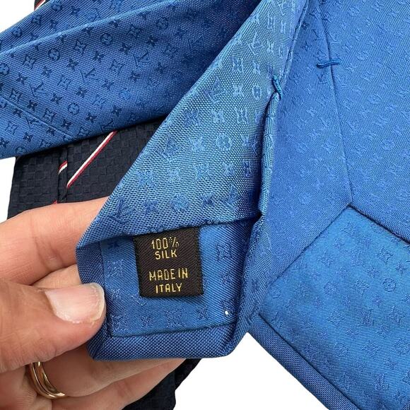 LOUIS VUITTON Monogram Tie Damier Stripe Silk Bundle of 2 NWOT - Picture 7 of 9